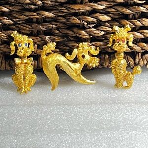 Vintage Mamselle Poodle Brooch Trio - Adorable Mid-Century Canine Collectibles